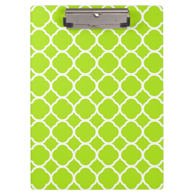 Bright Lime Green Quatrefoil Pattern Clipboard (Front)