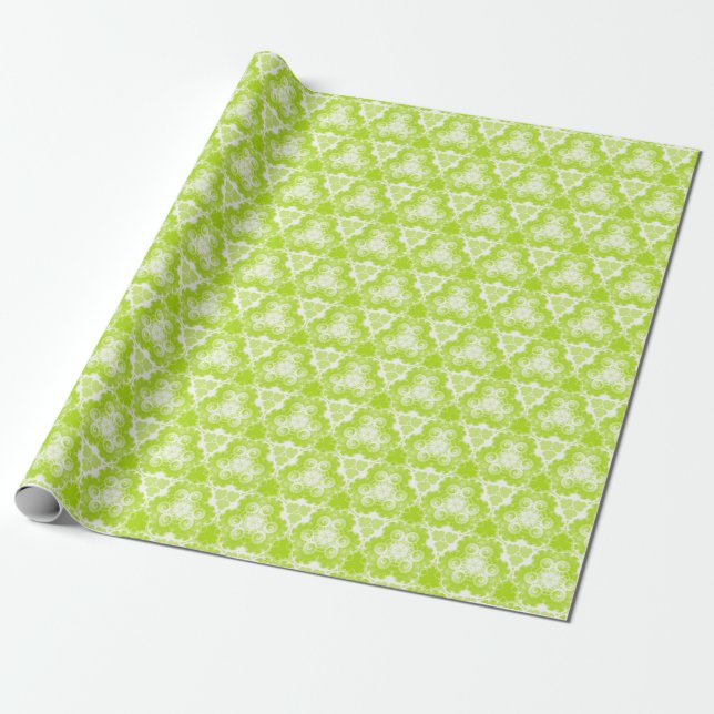 Bright Lime Green Spiral Pattern Wrapping Paper (Unrolled)