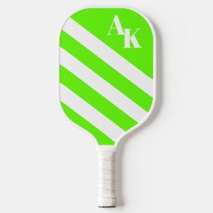 Bright Lime Green Striped Diagonal Monogram Pickleball Paddle