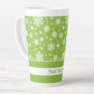Bright Lime Green Winter White Snowflake Monogram Latte Mug