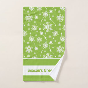 Bright Lime Green Winter White Snowflake Pattern Bath Towel Set