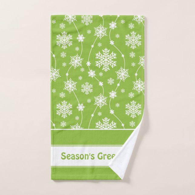 Bright Lime Green Winter White Snowflake Pattern Bath Towel Set (Hand Towel)