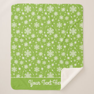 Bright Lime Green Winter White Snowflake Pattern Sherpa Blanket