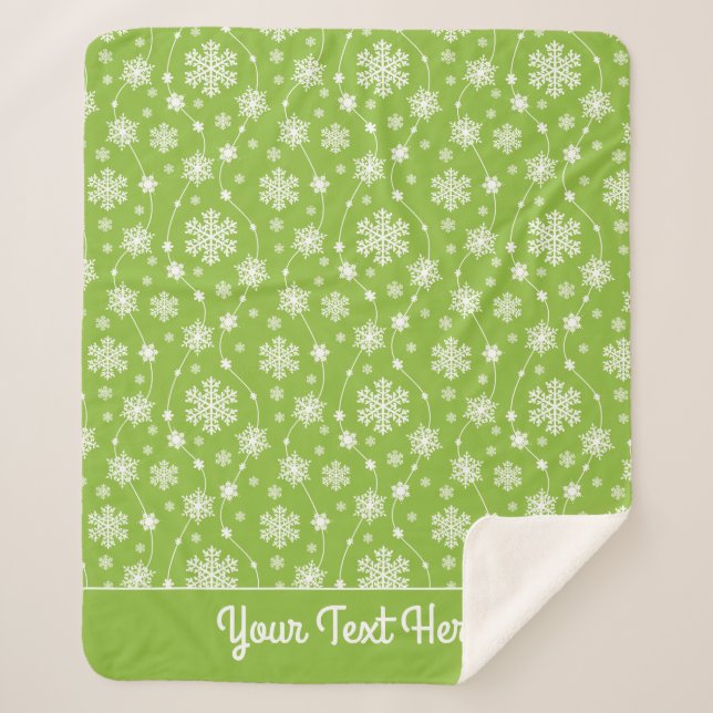 Bright Lime Green Winter White Snowflake Pattern Sherpa Blanket (Front)