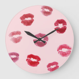 Bright Lips Imprints Valentine Pattern Large Clock