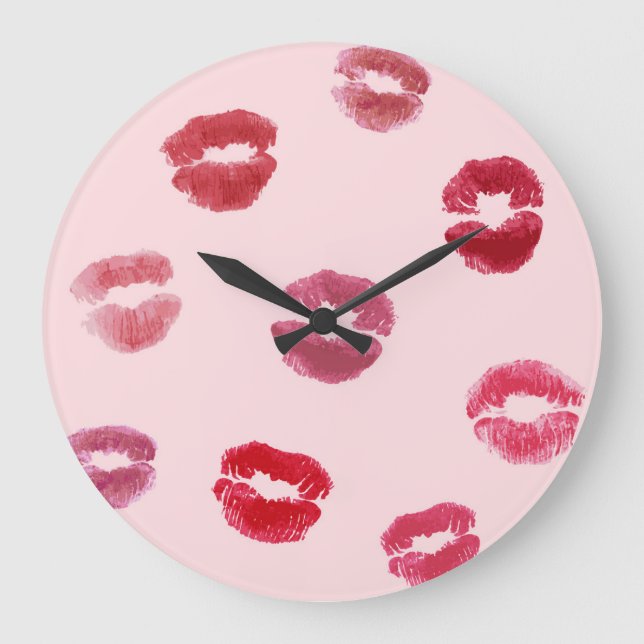 Bright Lips Imprints Valentine Pattern Large Clock (Front)