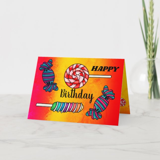 Bright Lollipop Candy Sweet Treat Happy Birthday Card (Front)