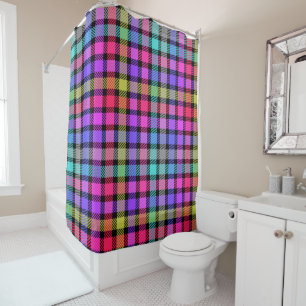Bright Madras Plaid Rainbow Check Shower Curtain