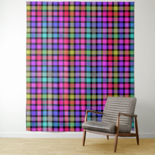 Bright Madras Plaid Rainbow Check Tapestry