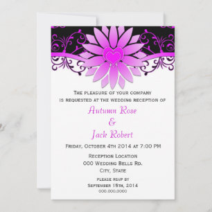 Bright Magenta and Black Floral Wedding Reception Invitation