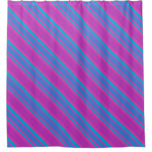 Bright Magenta Purple Blue Diagonal Stripes Shower Curtain