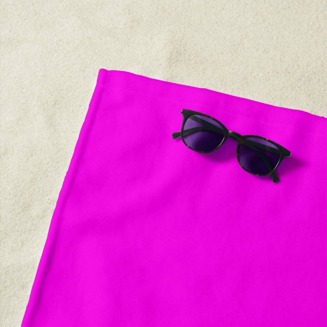 Bright Magenta Solid Colour Beach Towel (In Situ)