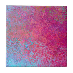 Bright Magenta Sunset Abstract Acrylic Pour Ceramic Tile