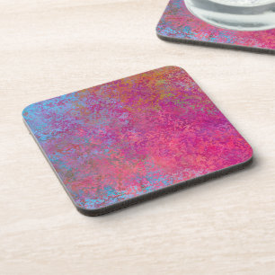 Bright Magenta Sunset Abstract Acrylic Pour Coaster