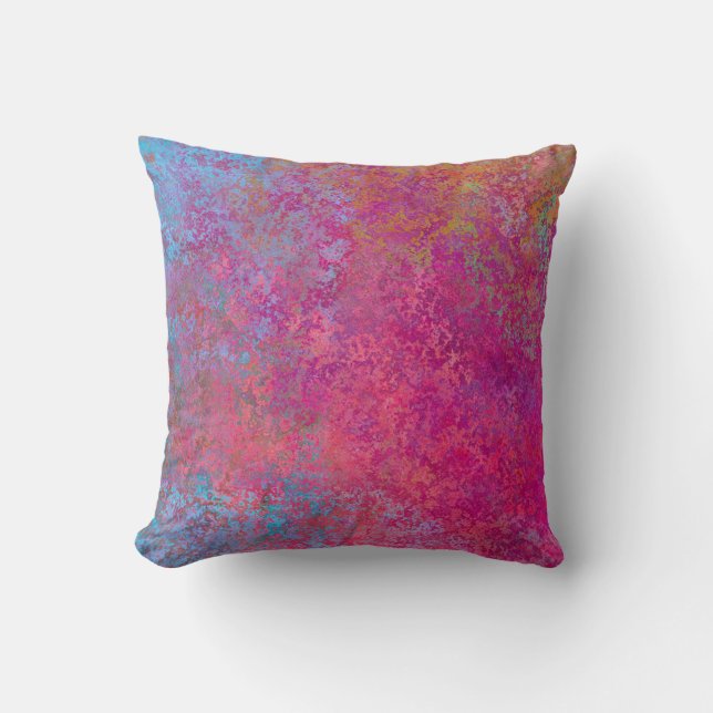 Bright Magenta Sunset Abstract Acrylic Pour Cushion (Front)