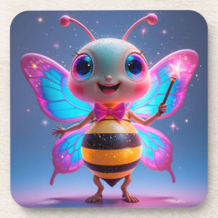Bright Magical Bee Character With Sparkling Wings Coaster