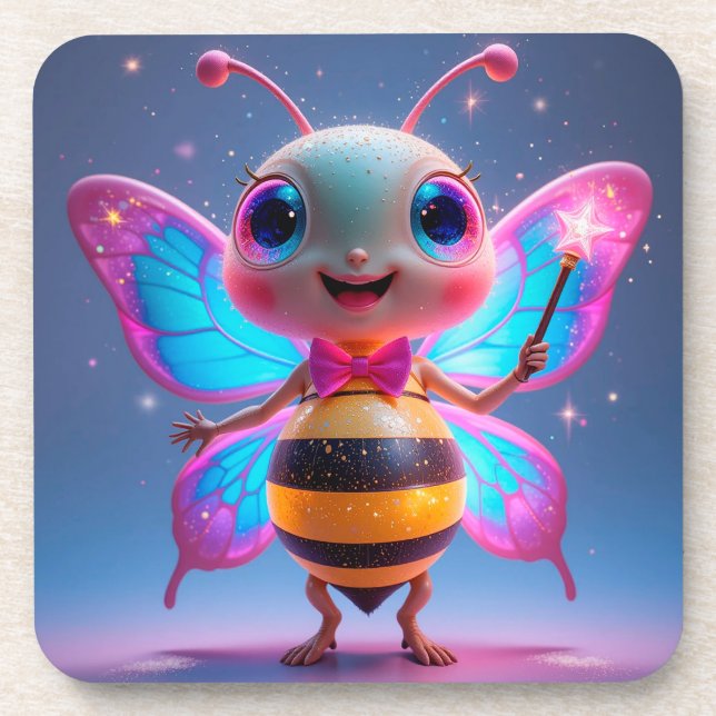 Bright Magical Bee Character With Sparkling Wings Coaster (Front)