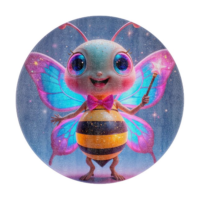 Bright Magical Bee Character With Sparkling Wings Cutting Board (Front)