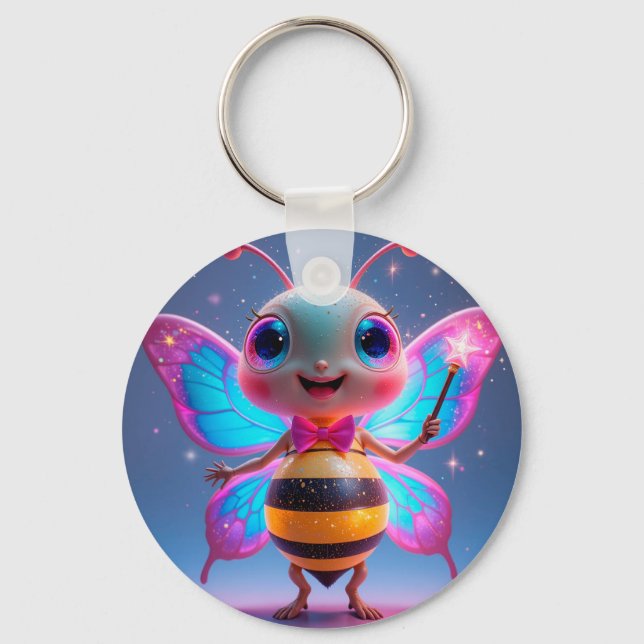 Bright Magical Bee Character With Sparkling Wings Key Ring (Front)
