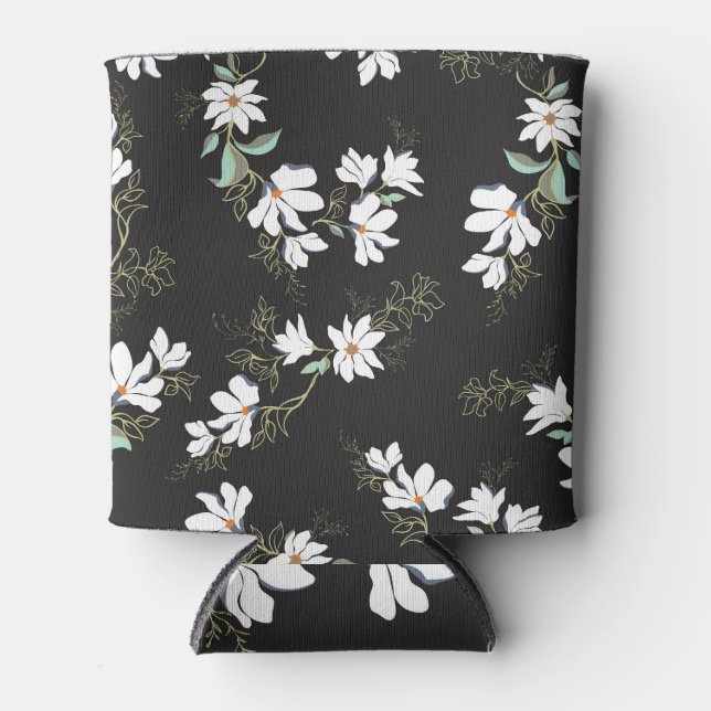 Bright Magnolia Floral Seamless Pattern Can Cooler (Front)