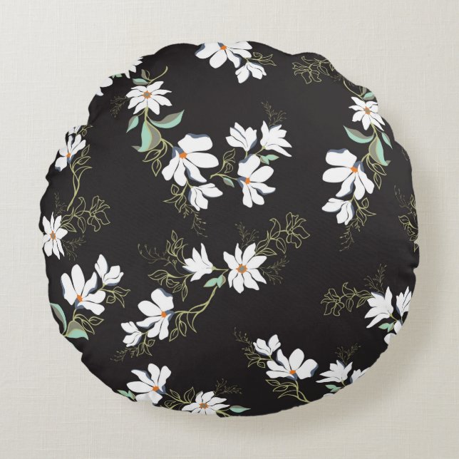 Bright Magnolia Seamless Pattern Round Cushion (Front)