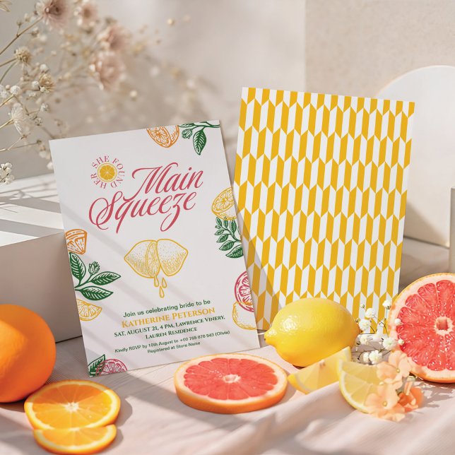 Bright Main Squeeze Citrus Bridal Shower Invitation (Creator Uploaded)