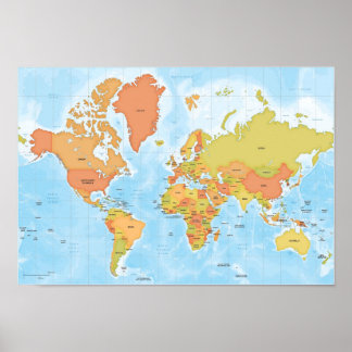 Bright map of the world poster