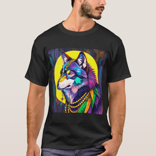 Bright Mardi Gras Wolf T-Shirt (Front)