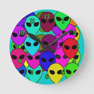 Bright Mass of Alien Faces Wall Clock