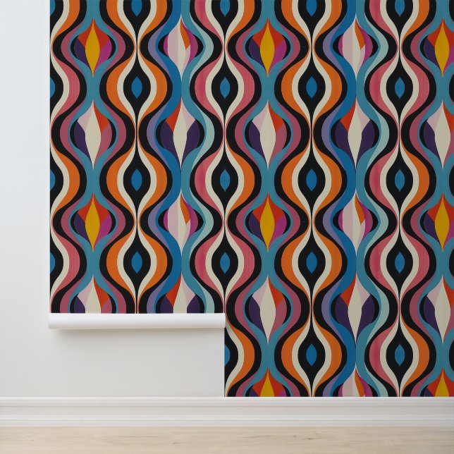 Bright Maximalist Ogee Pattern Wallpaper (Application)