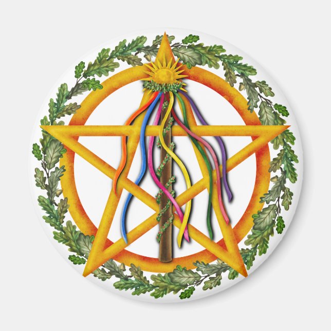 Bright Maypole Beltane Sun Pentacle Pagan Holiday Magnet (Front)