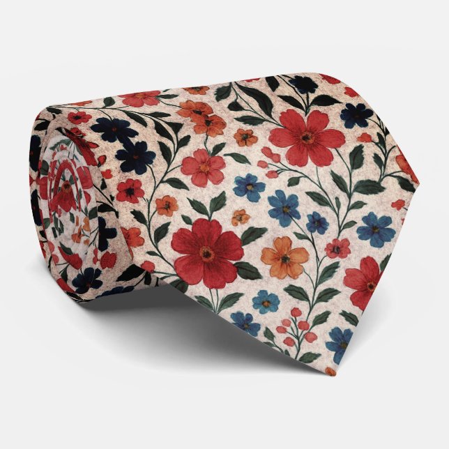  Bright Meadow Flower Pattern Tie (Rolled)