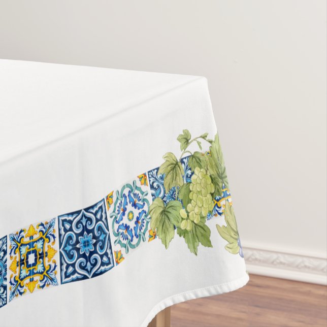 Bright Mediterranean Sicilian Majolica Tile Grapes Tablecloth (In Situ)