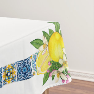 Bright Mediterranean Sicilian Majolica Tile Lemons Tablecloth