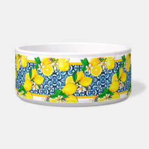 Bright Mediterranean Sicilian Tile Lemons Pet Bowl