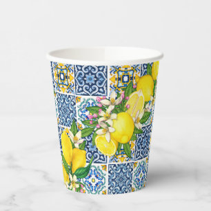 Bright Mediterranean Sicilian Tiles Citrus Lemons Paper Cups