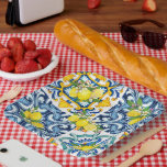 Bright Mediterranean Sicilian Tiles Citrus Lemons Paper Plate<br><div class="desc">The perfect addition to your al fresco summer celebrations. Mediterranean tiles,  popularised by Dolce & Gabbana's recent fashion collections,  are the epitome of Sicilian luxury. Bright yellow lemons add zest to this summery design.</div>