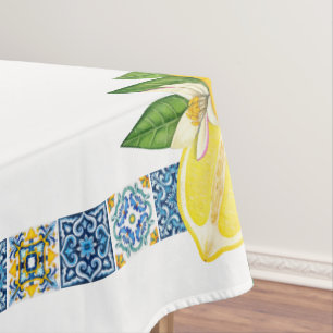 Bright Mediterranean Sicilian Tiles Citrus Lemons Tablecloth