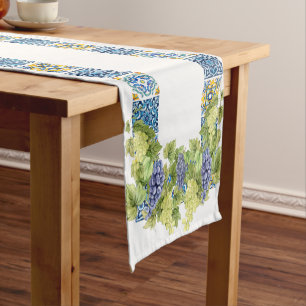 Bright Mediterranean Sicilian Tiles Wine Grapes Short Table Runner