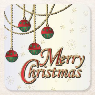 Bright Merry Christmas Square Paper Coaster