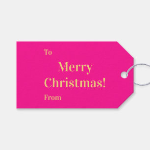 Bright Merry Christmas To From Hot Pink Gold Gift Tags