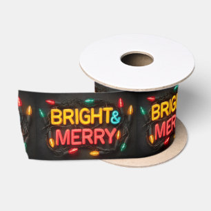 "Bright & Merry" Glowing Festive Neon Sign Satin Ribbon