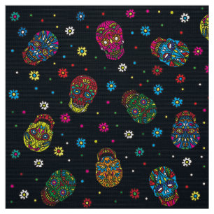 Bright mexican floral skull fabric