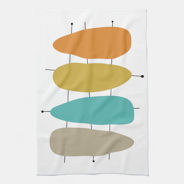 Bright Mid Century Guitar Picks on Lines Tea Towel (Vertical)