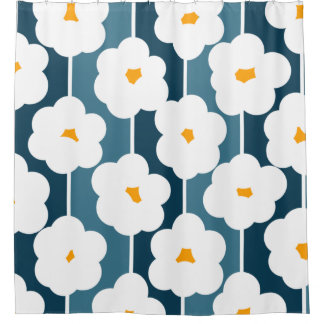 Bright Mid-Century Modern Floral Pattern Shower Curtain