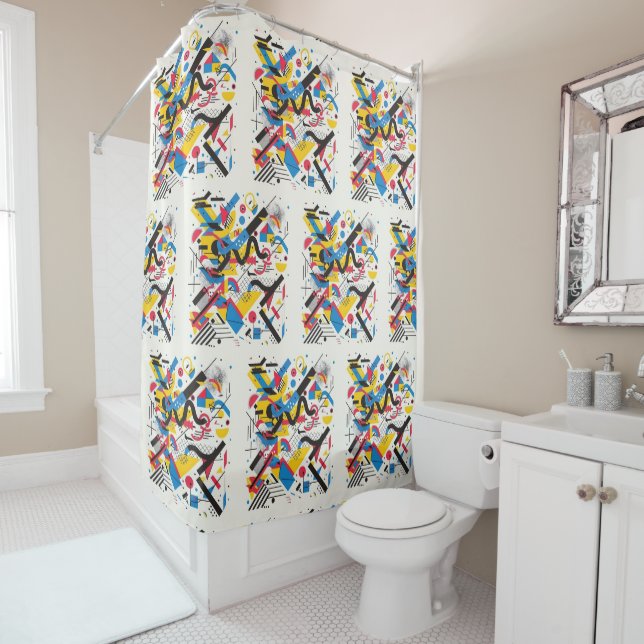 Bright Mid Century Modern Graffiti Red Yellow Blue Shower Curtain (In Situ)