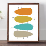 Bright Mid Century Teardrops and Lines Poster<br><div class="desc">This darling mid century poster features 4 teardrop shapes on black lines,  in turquoise,  orange,  tan,  and gold. If you're looking for a style to liven up your walls - this is it!</div>