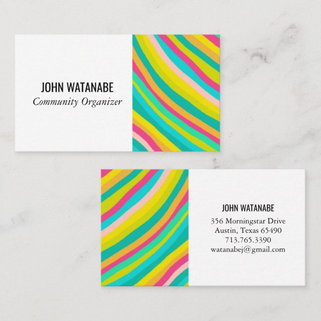 Bright Minimalist Curvy Stripes Handmade  Business Card (Front/Back)
