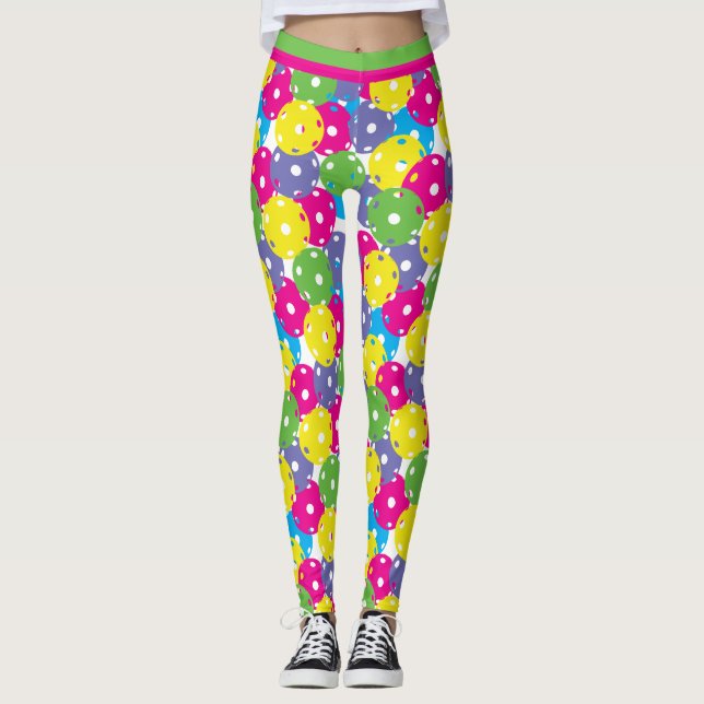 Bright mix of  Pickleballs (small tile size) Leggings (Front)
