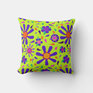 Bright MOD Flowers on Peridot Green Cushion